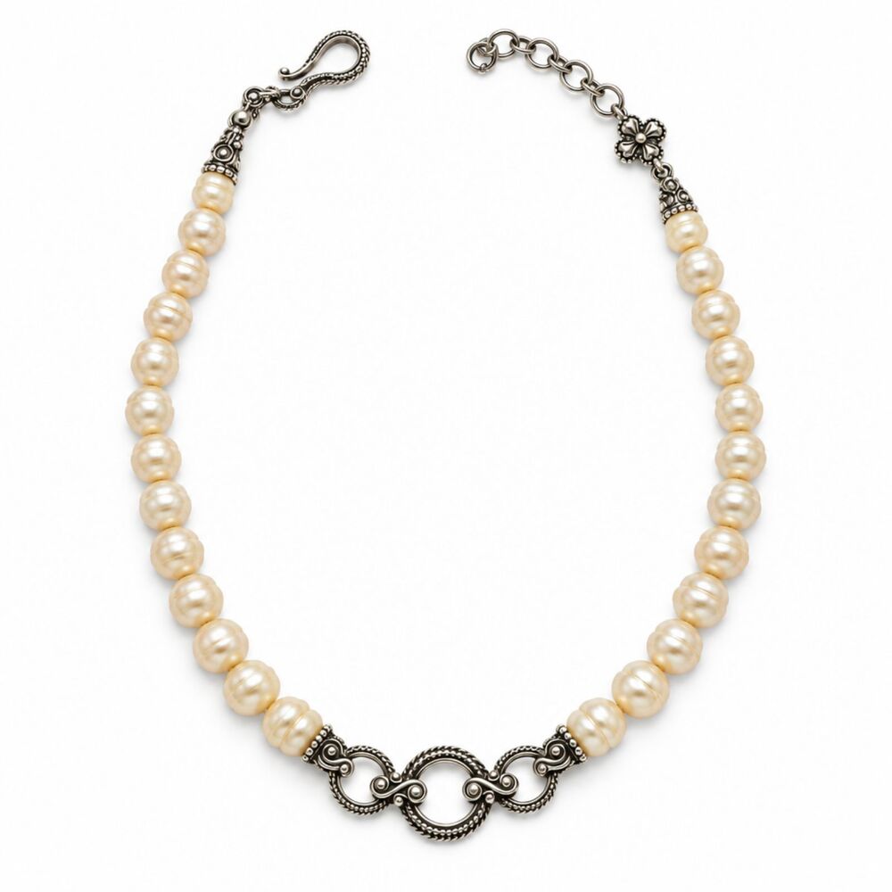 Barbara Bixby 925 Sterling Tentacle Hook Clasp Pearl Beaded Necklace 44.0g